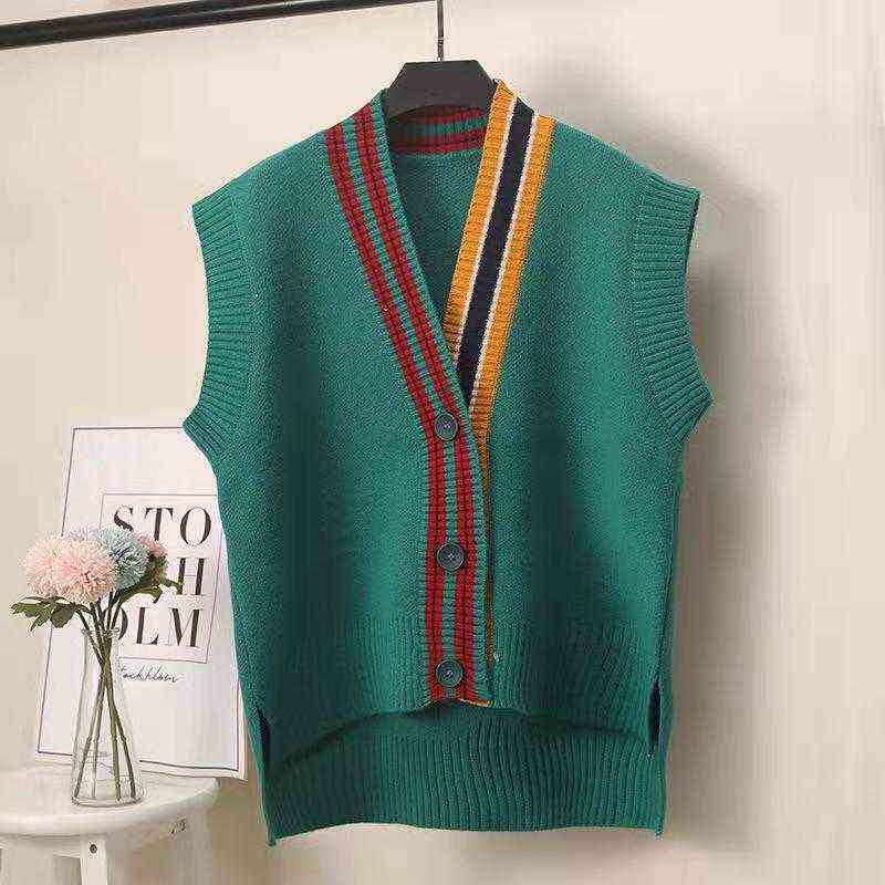 Fashion Vests For Women Sleeveless Women's Spring Jacket Single Breasted Knitted Loose Vest Preppy Style Autumn 211120
