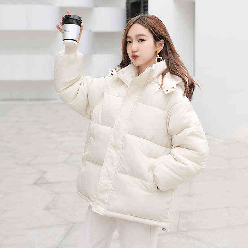 Women Winter Autumn Jacket Cotton Padded Hooded Oversized Loose Female Thick Coat Short Solid Casual Women's Parkas Korean 211109