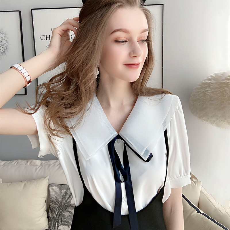 Dabuwawa Solid Button Front Shirt Blouse Women Turn-Down Collar Office Ladies Elegant Womens Bow Neck Tops and Blouses DT1BCF014 210520