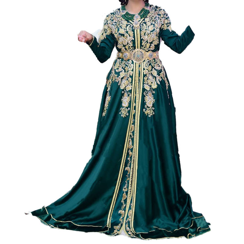 Elegant Emerald Green Moroccan Kaftan Evening Dresses Arab Dubai Mariage Dressed Beads Traditional Islamic Muslim Special Occasion Gowns Prom Dress Fo