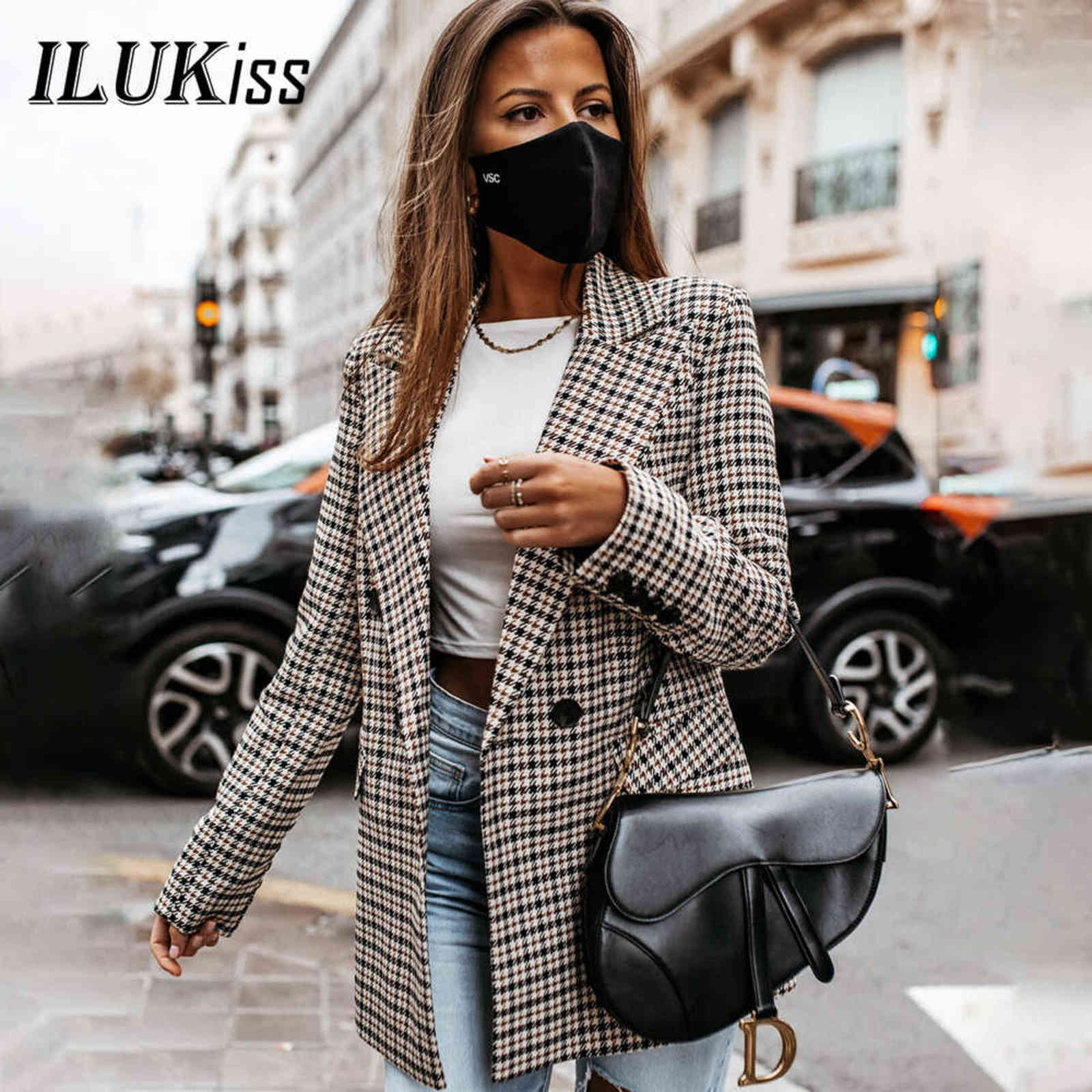 Autumn Blazers For Women Elegant Long Sleeve Plaid Coat Female Jacket Fashion Casual Slim Fall Winter Women's Jackets 211122