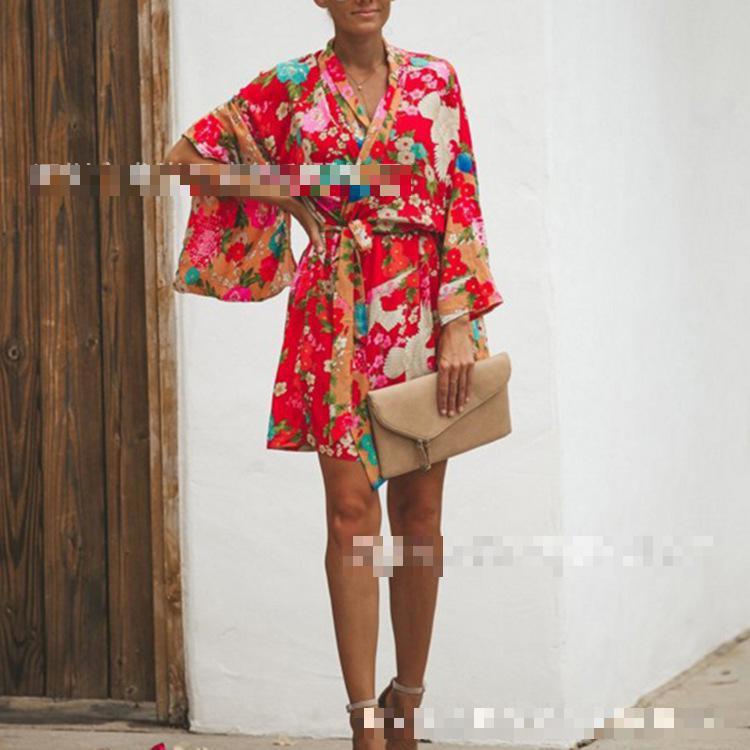 Women Blouse Printed Shirts Long Sleeve Lace Up Print Cardigan Loose Casual Floral Ladies Tops Plus Size 210513