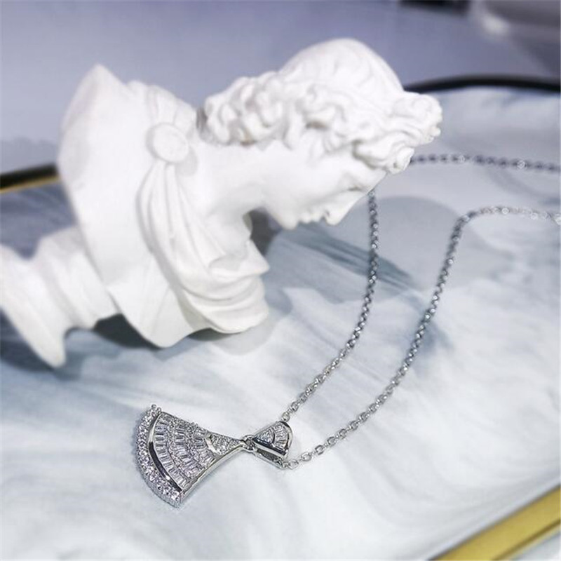 2021 Top Sell Luxury Jewelry Set 925 Sterling Silver Full Princess Cut White Topaz CZ Diamond Skirt Clavicle Necklace Dangle Earring Women Wedding Ope