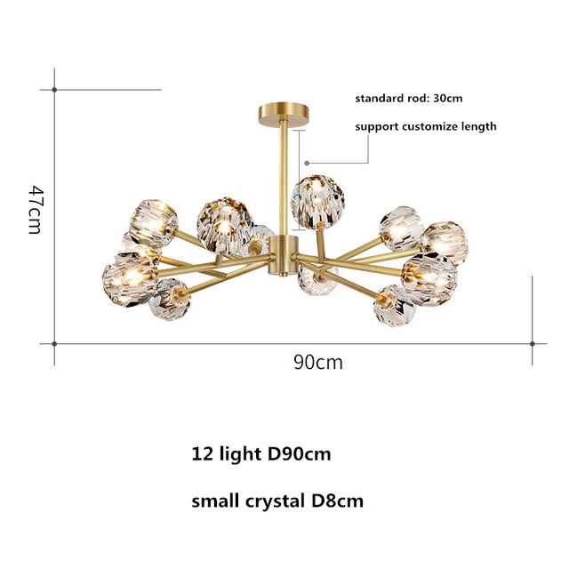 American RH Loft K9 Cristal G9 Led Chandelier Lamps Lustre Luminarias Gold Black Metal Branch Lighting Living Room Fixtures