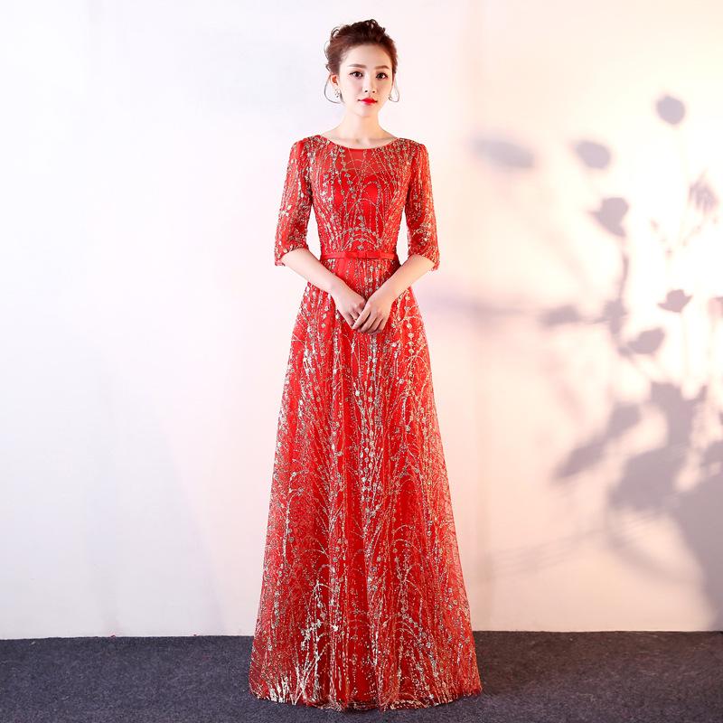Ethnic Clothing Exquisite Sequins Appliques Women Evening Dress Floor-Length Pleated Dresses O-Neck Half Sleeve Party Skirt Bridesmaid Prom
Ethnic Clothing Exquisite Sequins Appliques Women Evening Dress Floor-Length Pleated Dresses O-Neck Half Sleeve Party Skirt Bridesmaid Prom