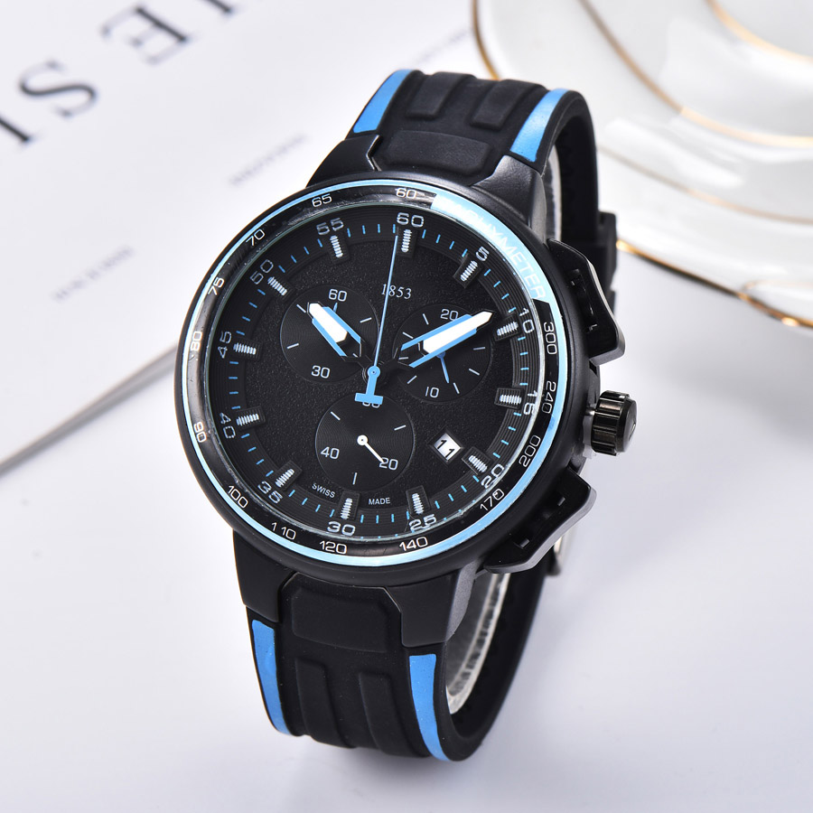 Brand Watch Men TISS 1853 Multifunction style Rubber Strap quartz wrist Watches Small dials can work TT49, Slivery;brown
Brand Watch Men TISS 1853 Multifunction style Rubber Strap quartz wrist Watches Small dials can work TT49, Slivery;brown