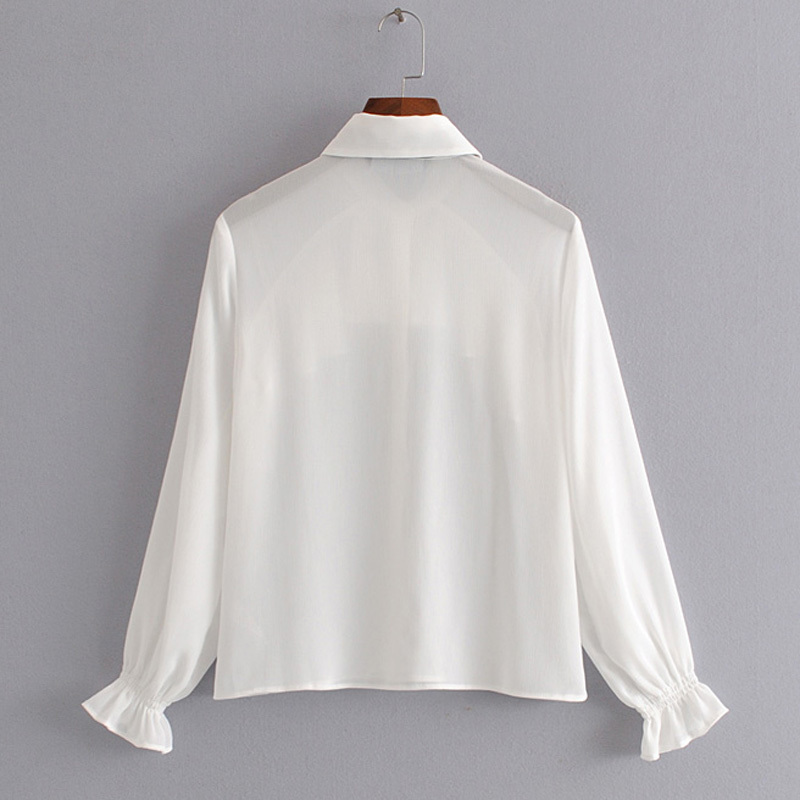 Stylish Ruffles Bow Tie Blouses Women Fashion Turn Down Collar Tops Elegant Ladies Long Sleeve Shirts Blusas Mujer 210520