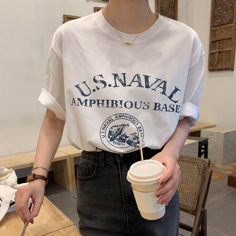 2colors summer korean style Pattern print Loose short sleeve crop top for womens t-shirts womens tee shirt femme (X1902) 210423