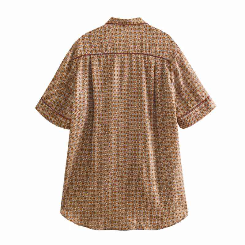 Spring Women Geometric Printing Pajamasstyle Short Sleeve Blouse Female Shirt Casual Lady Loose Tops Blusas S8682 210430