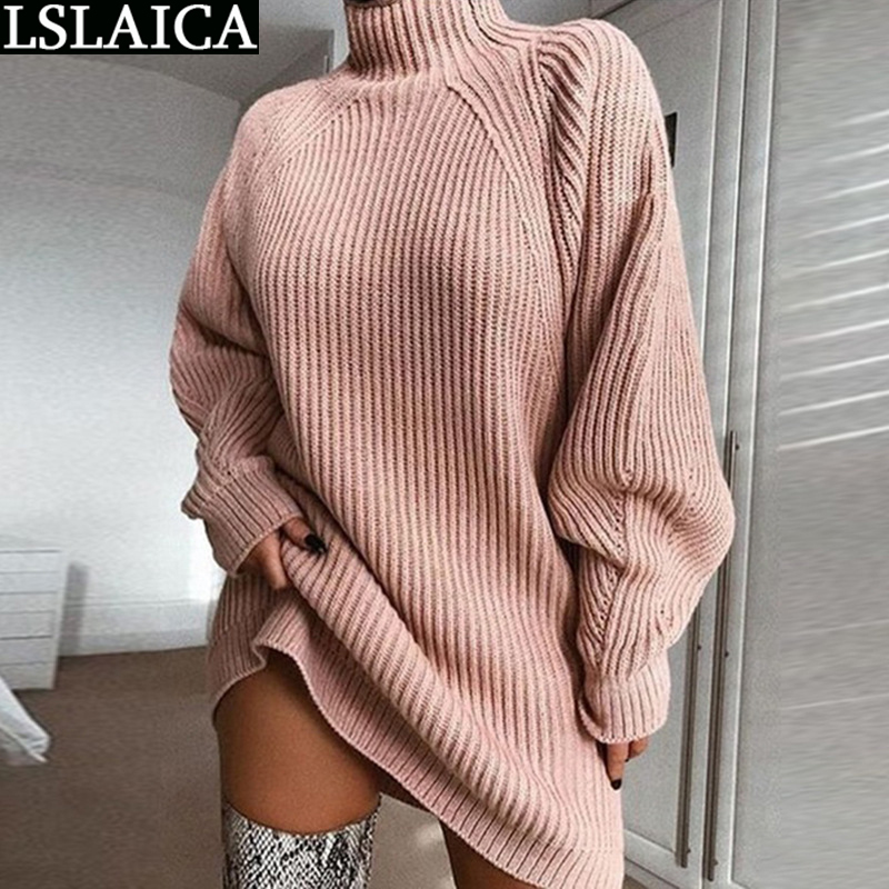Sweater Dress Women Long Sleeve Solid Color Fashion Dresses Party Loose Casual Elegant Turtleneck Kobieta Sukienka 210515