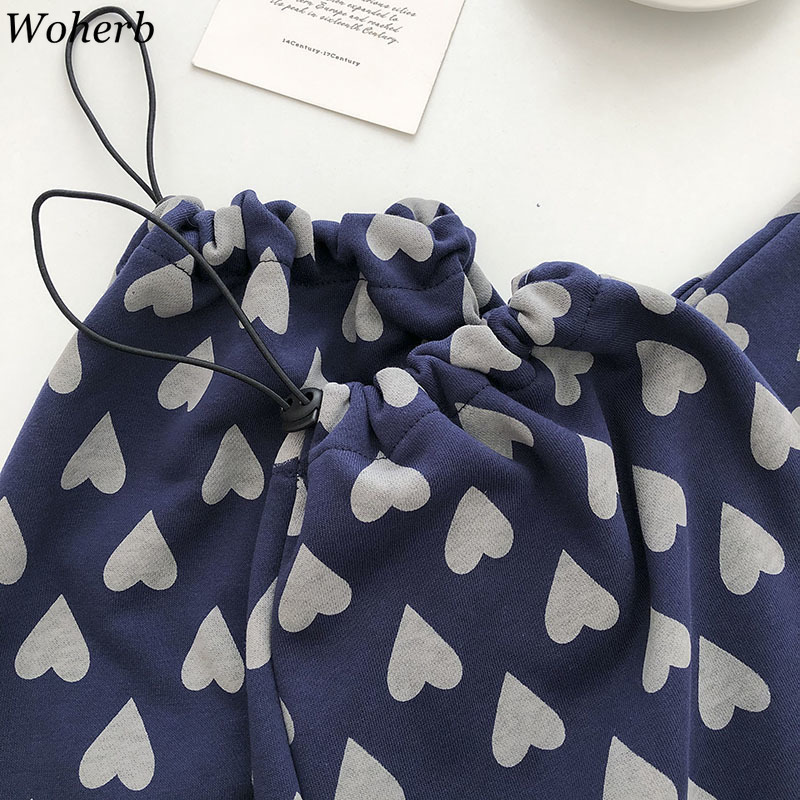 Casual High Waist Sweatpants Women Loose Vintage Leart Print Harem Wide Leg Trouser Summer All Match Pant Streetwear 210519