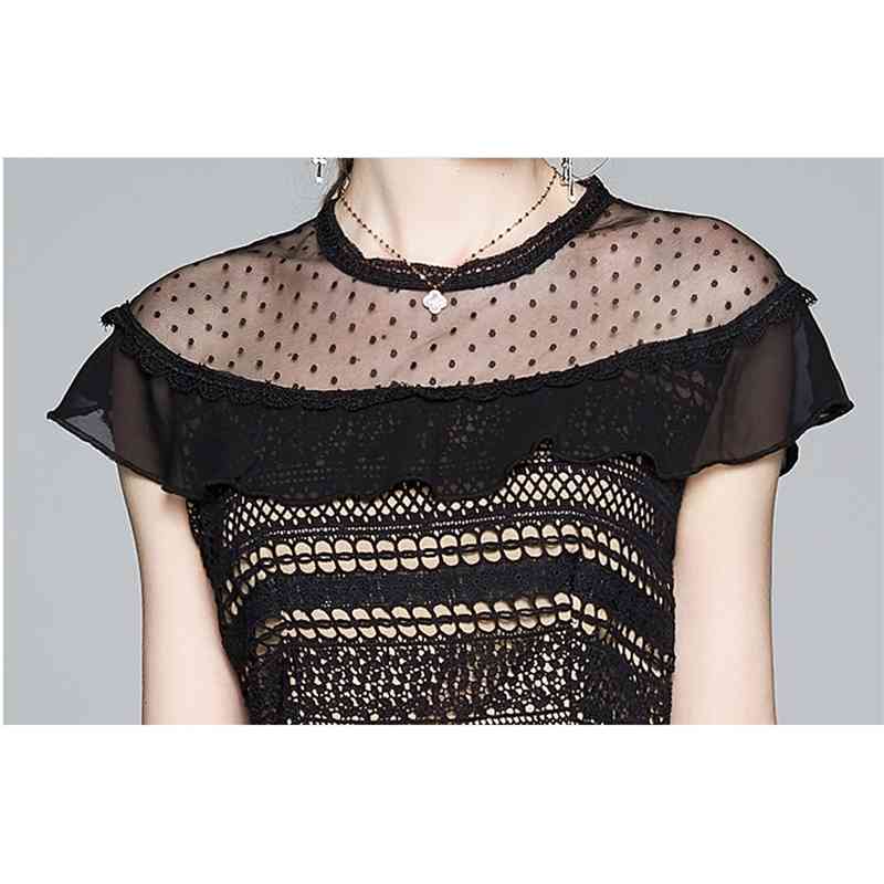 Fashion Runway Summer Dress Women Lace Patchwork Mesh Ruffle Vintage Self-Portrait Dresses Vestidos 210520