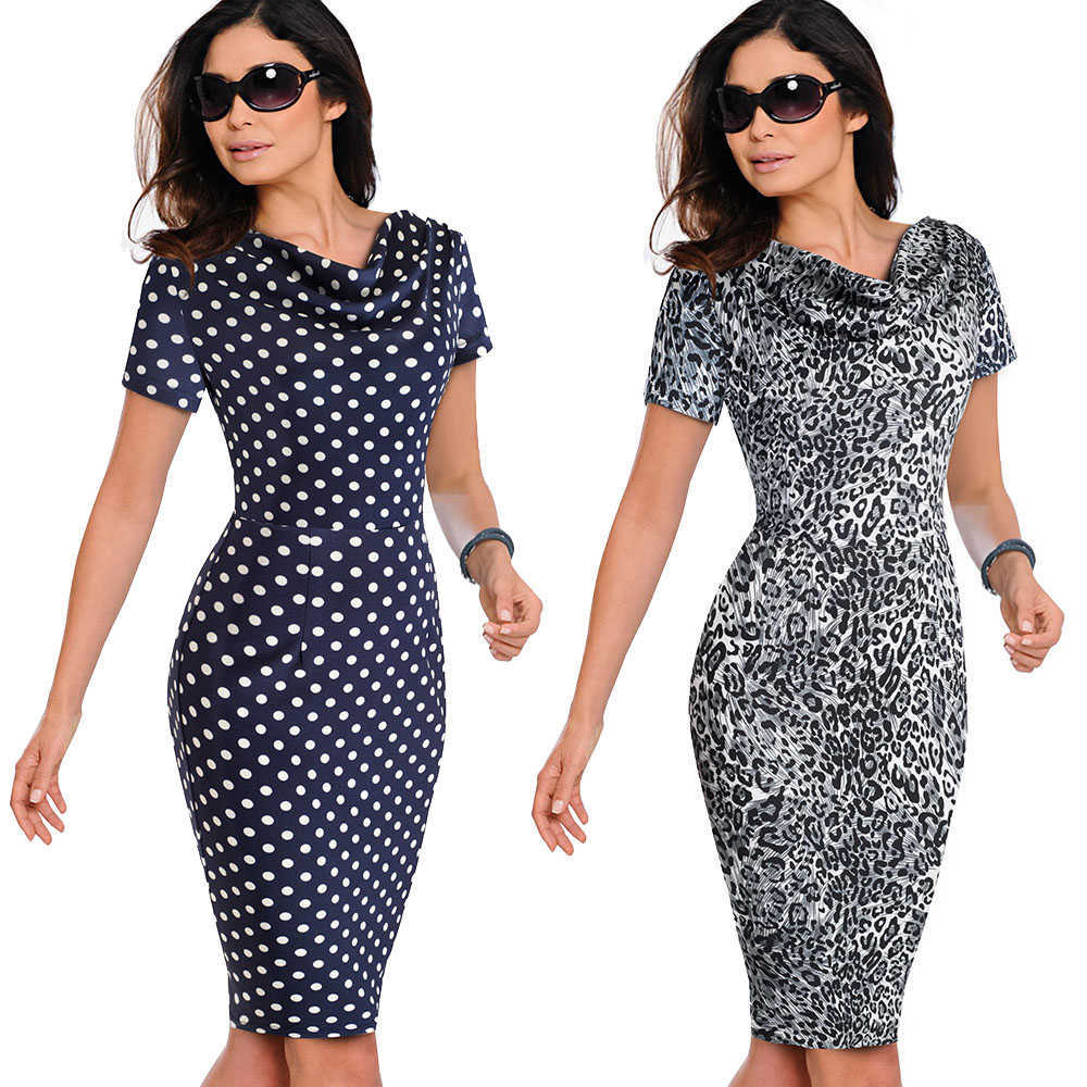 Nice-forever Women Vintage Wear to Work Elegant vestidos Business Party Bodycon Sheath Office Ruffle Female Dress B452 210623