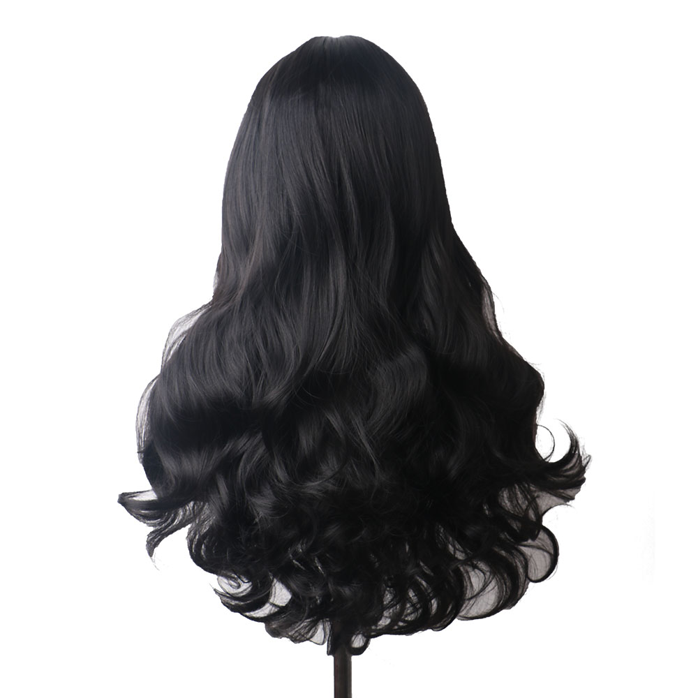 WoodFestival Synthetic Hair Black Long Wavy Wig With Bangs Cosplay Wigs For Womens Ombre High Temperature Fiber