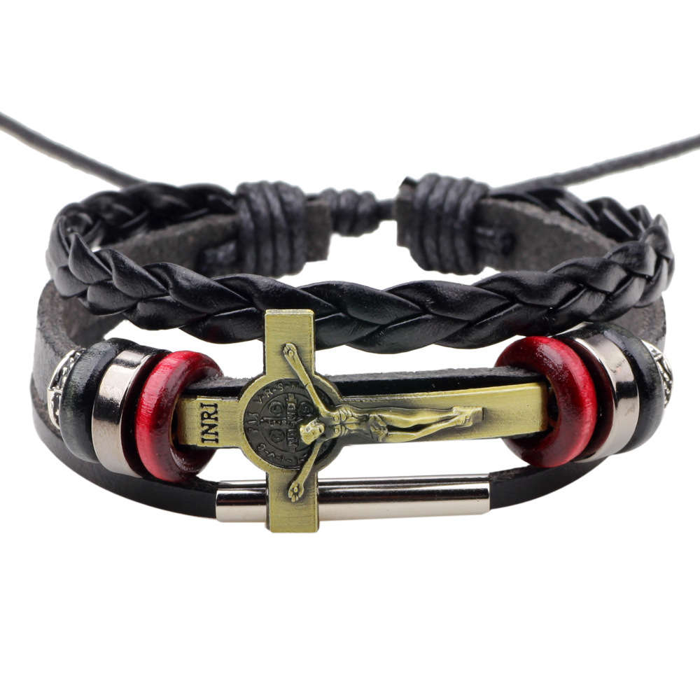 Cross Jesus Leather Bracelet Woven Bracelet Beaded Leather Bracelet Yiwu Jewelry
Cross Jesus Leather Bracelet Woven Bracelet Beaded Leather Bracelet Yiwu Jewelry