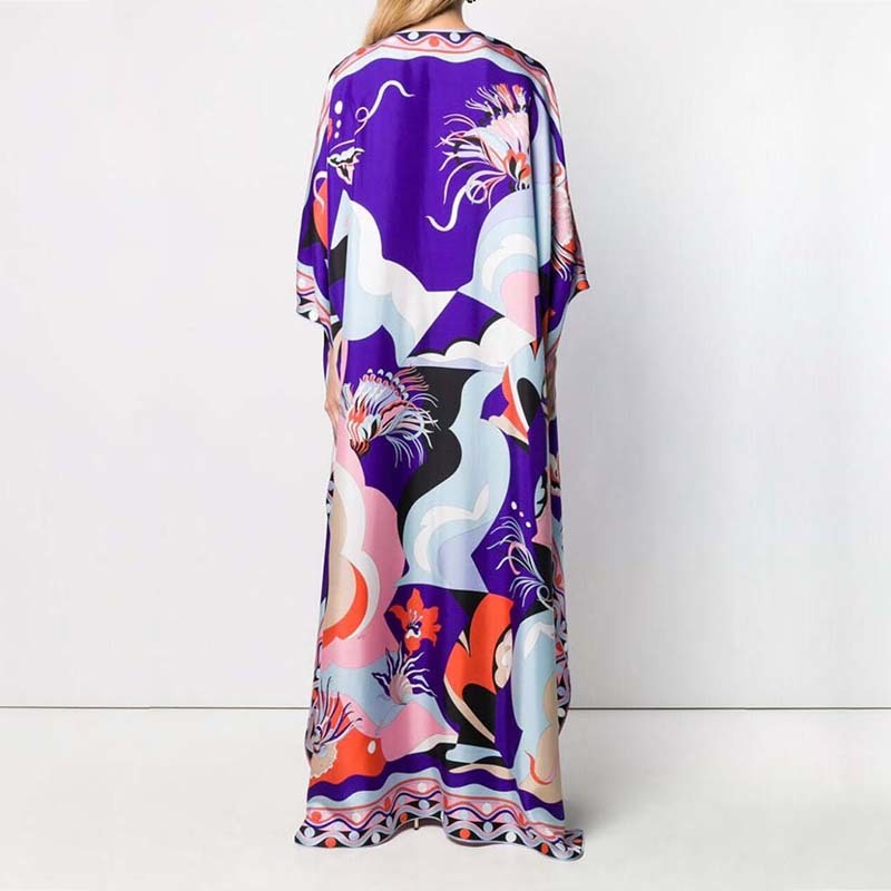 VKBN Summer Dress Women Green Pink Purple Printing Batwing Sleeves V-Neck Plus Size Women Party Dress High Quality 210507