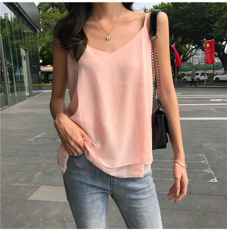 Korean Fashion Chiffon Women Camis Streetwear Sexy Tops Lace Sleeveless Black Female Tank Plus Size XXL White Shirt 210531