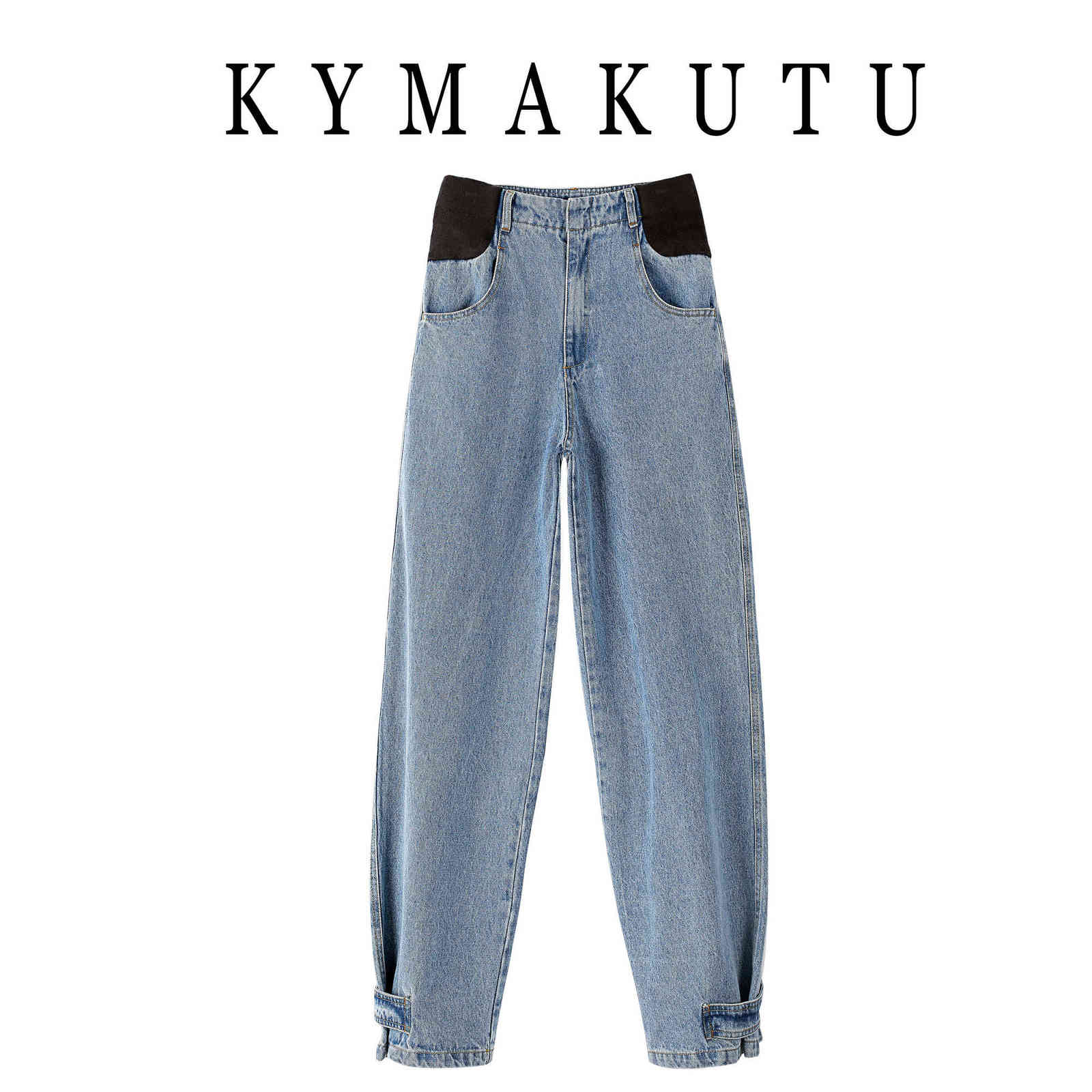 VANOVICH Korean Spring and Summer High Waist Washed Loose Straight Blue Casual Jeans Wide Leg Trousers 210615