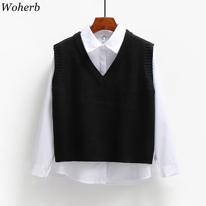 Sweater Vest Women Korean Fashion Knitted Pullovers Tops Preppy Style Short Loose Knitwear Tank Coat Female 210519