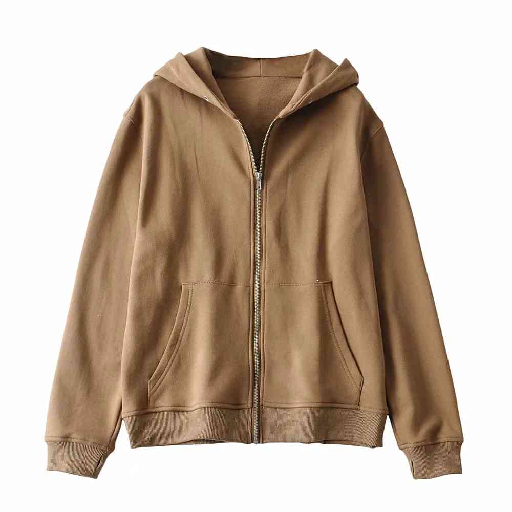 zipper hooded Hoodies Women Sweatshirt Long Sleeve pocket thick Loose Cardigan coat Casual plus size 210521