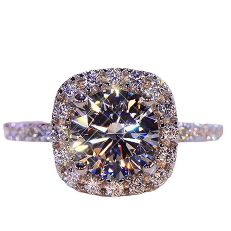 Size 5-10 Wedding Rings Luxury Jewelry 925 Sterling Silver Round Cut White Topaz CZ Diamond Gemstones Party Eternity Moissanite Women Engagement Band 