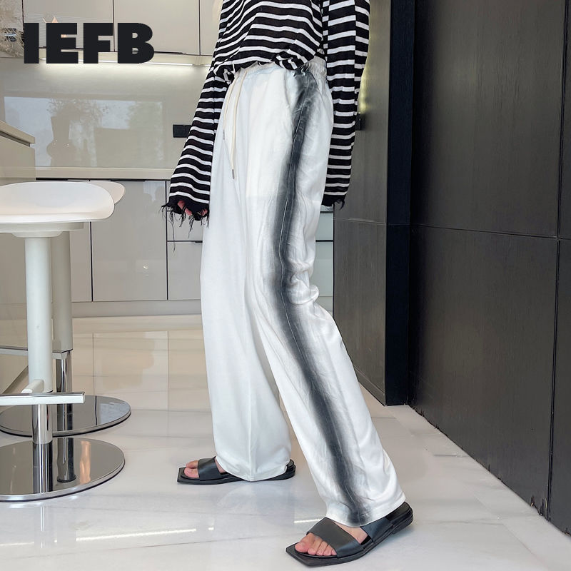IEFB Summer Solid Side Painted Pattern Casual Pants For Men Drawstring Elastic Waist Sportswear Trousers Male 9Y7269 210524