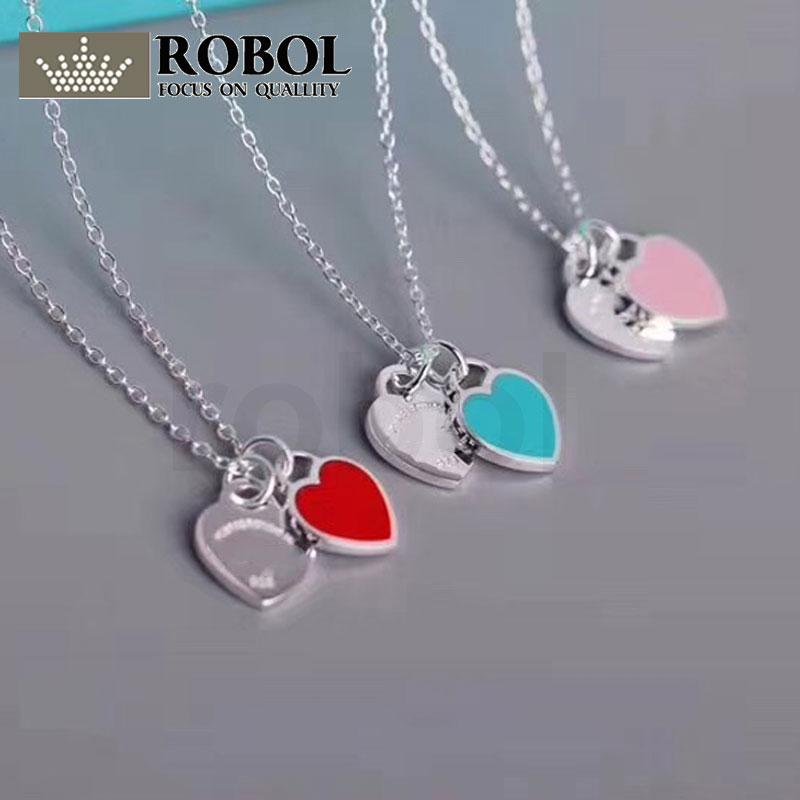 High Quality Gift Female Enamel Blue Red Pink Representative Silver Heart-shaped Double Heart Necklace 925 Sterling Chains
High Quality Gift Female Enamel Blue Red Pink Representative Silver Heart-shaped Double Heart Necklace 925 Sterling Chains