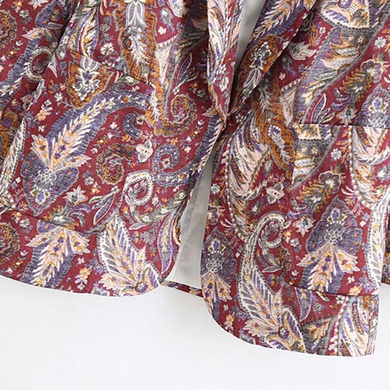 Vintage Long Sleeve Printed Blazer Women Office Wear Pockets Outwear Top Notched Collar Fashion Jacket Coats 210515