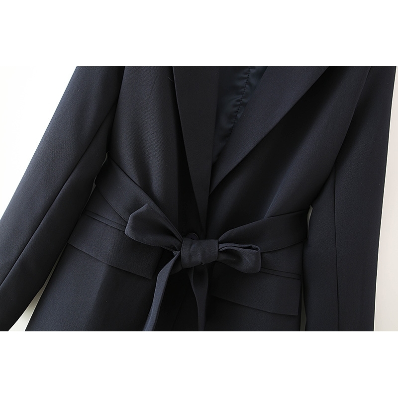 Causal Women Solid Notched Collar Blazers Fashion Ladies Sashes Slim Coats Elegant Female Chic Pocket Long Jackets 210430