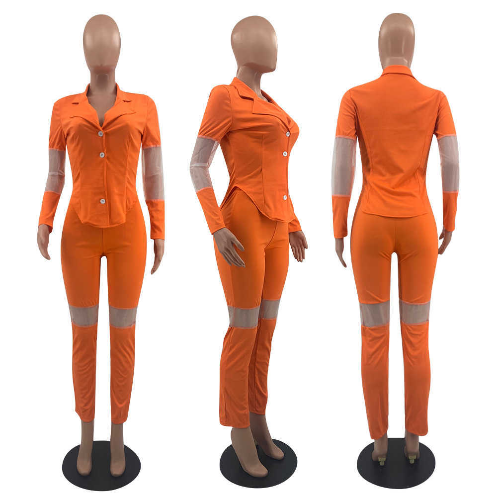 Fashion Women Suits Office Sets Elegant Turn Down Neck Long Sleeve Blazer Patchwork Pant Lady Set 210930