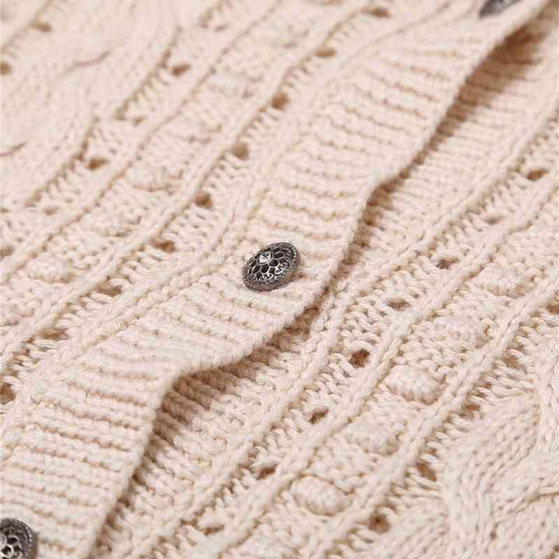 Streetwear Women Hollow Out Sweaters Fashion Ladies O-Neck Knitted Coats Elegant Female Chic Button Beige Cardigan 210430