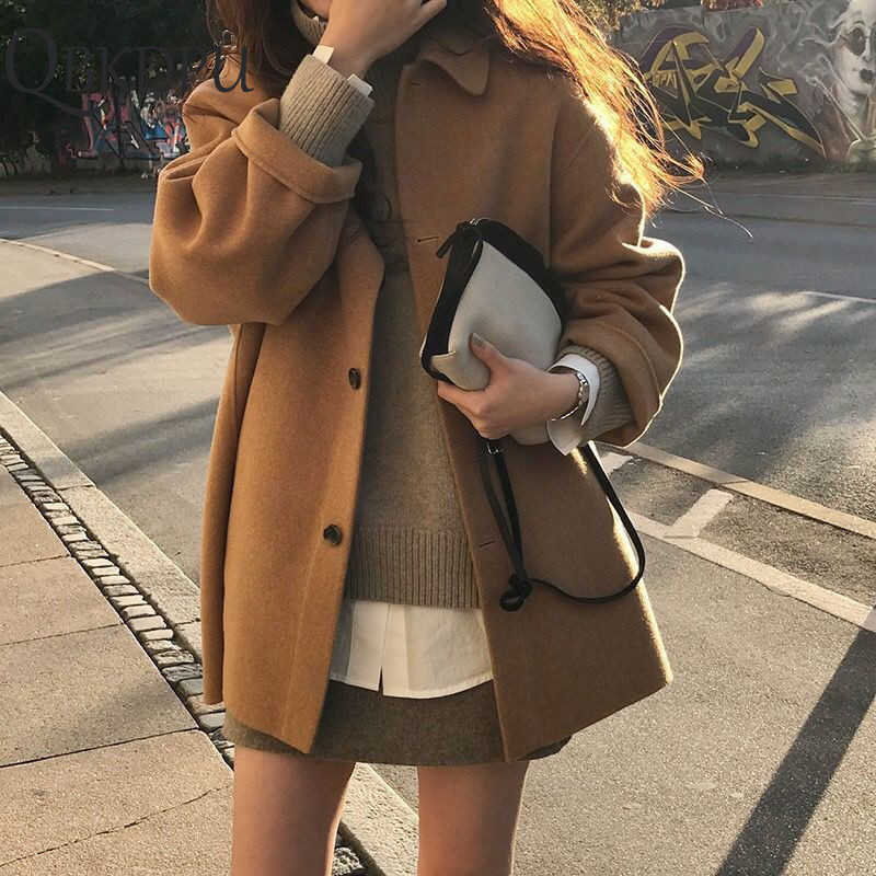 Spring Autumn woolen Single-breasted coat female Mid-Long Korean temperament women Outerwear woolen coat Streetwear 211018, Black
Spring Autumn woolen Single-breasted coat female Mid-Long Korean temperament women Outerwear woolen coat Streetwear 211018, Black