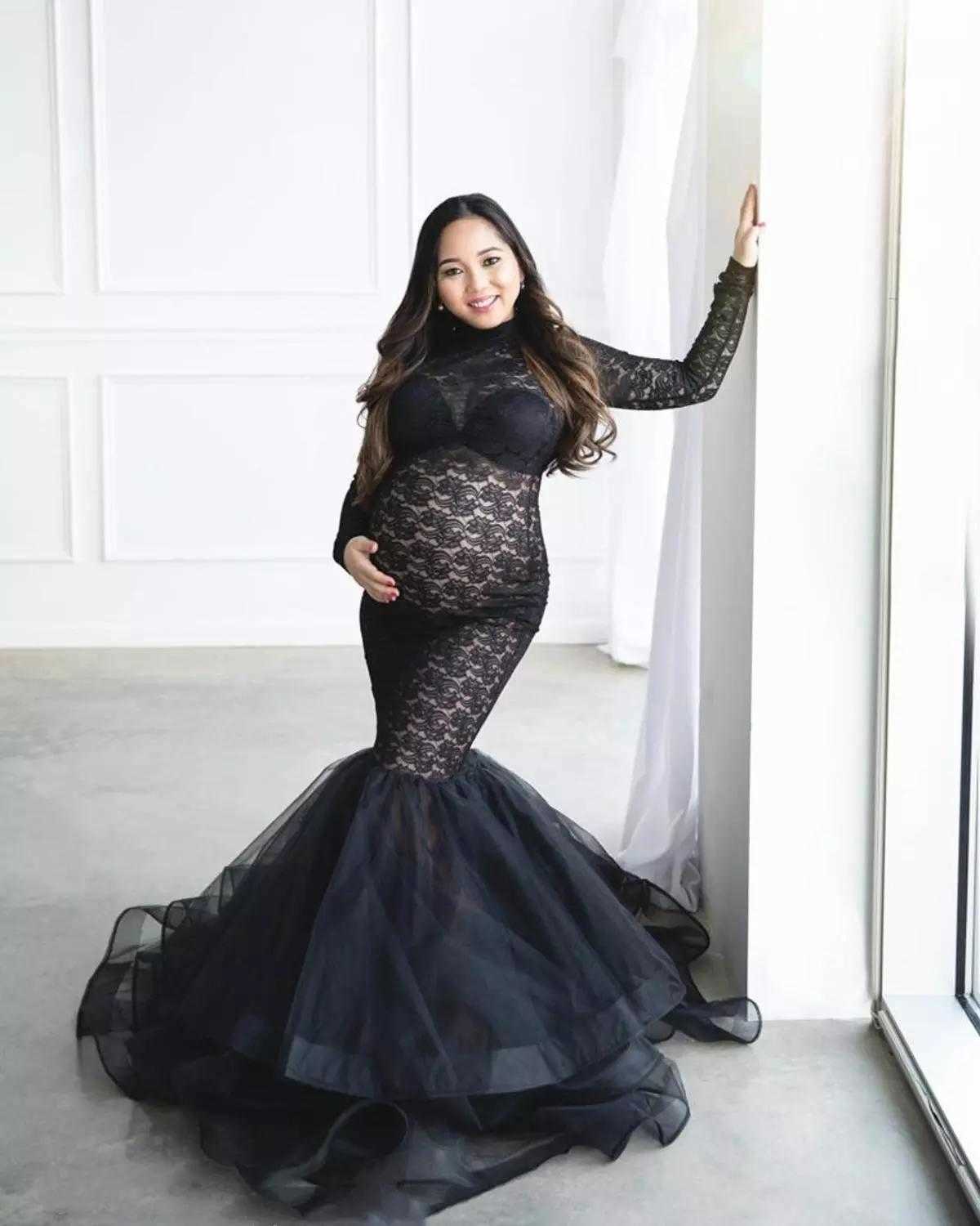 Maxi Maternity Gown Dresses for Po Shoot Pregnant Women Long Sleeve Black Lace Turtleneck Pography Pregnancy Dress 210922