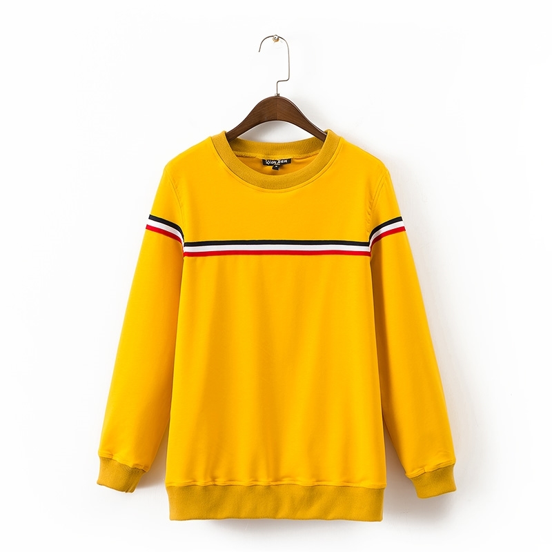 Autumn Fashion Women Crew neck Varsity Striped Sweatshirts Casual Long Sleeve Cotton Sweatshirt Pullovers Tops 210512