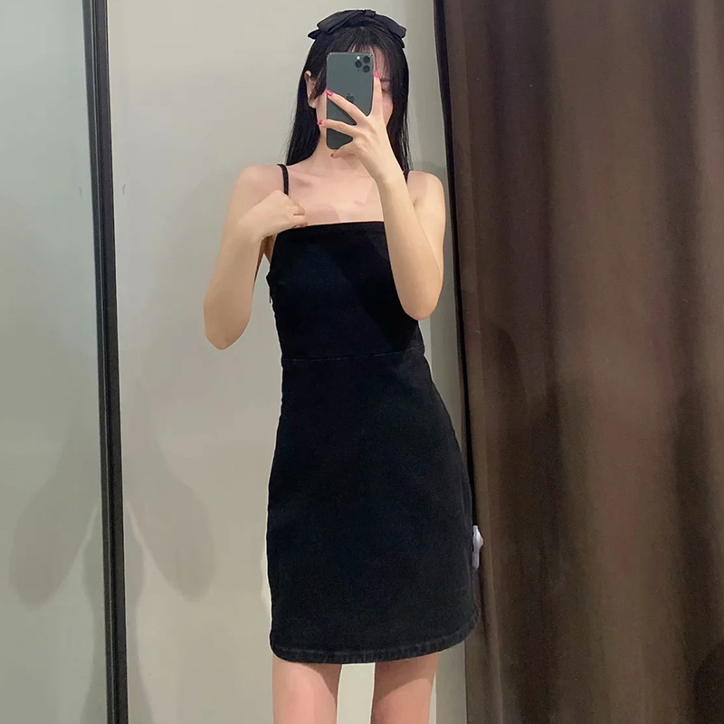 Sexy Spaghetti Strap Denim Mini Dress Women Fashion Sleeveless Party es Summer Solid Backless Club 210515