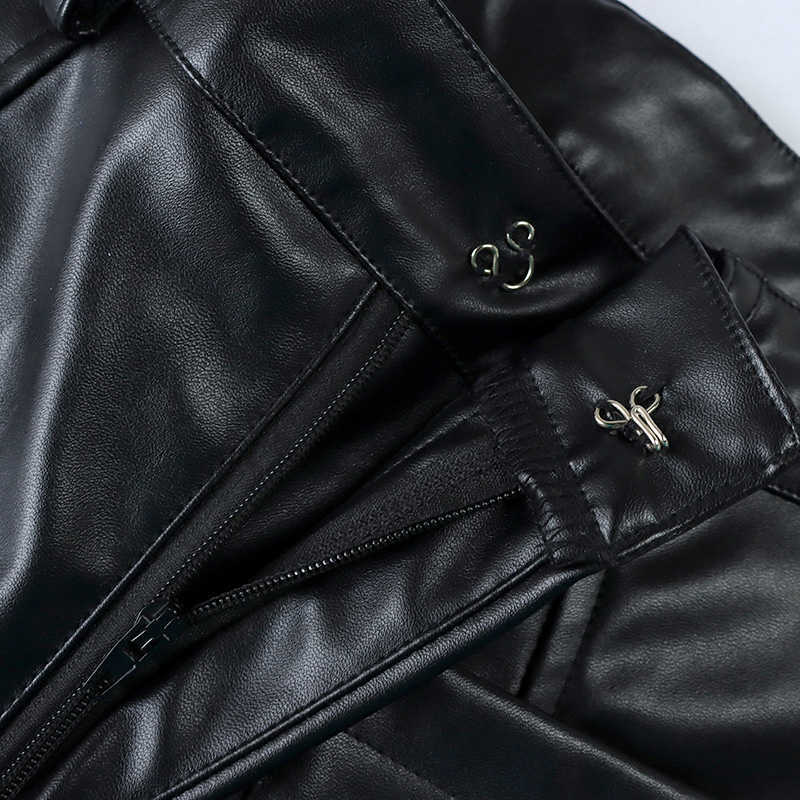 DEAT Spring Arrivals Solid Color High Waist Pocket Decoration Fashion Women Buttocks Wide Leg PU Leather Pants MZ887 210709