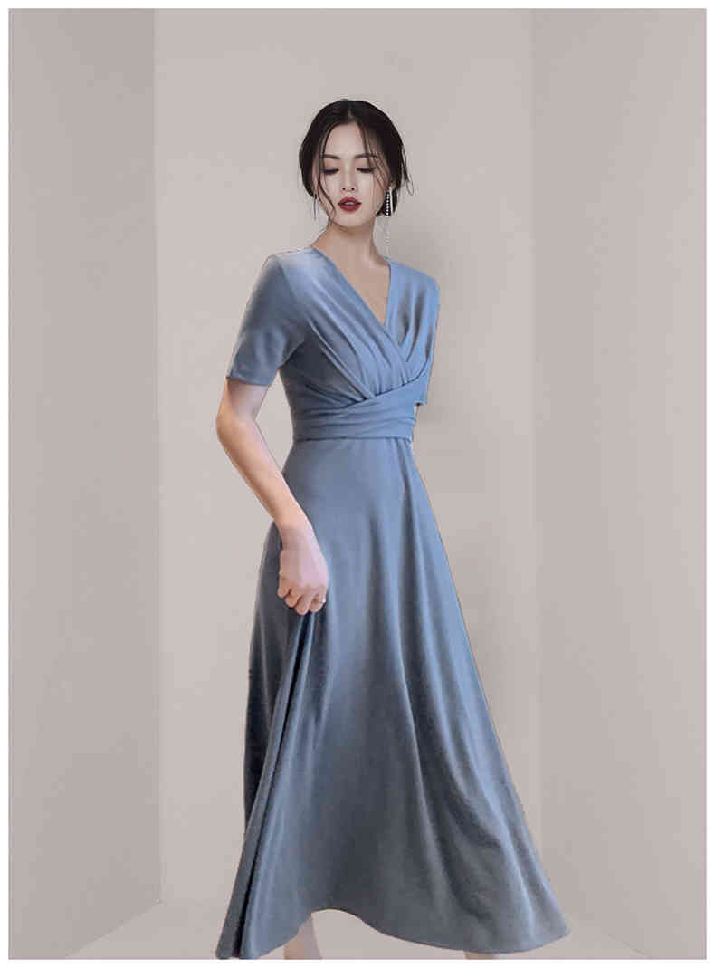 Women Dress Elegant V-Neck Lady Office Work Party Retro High Waist Lace Up Casual Midi Dress Vestidos 210518