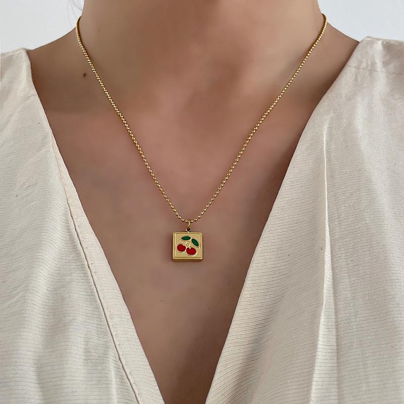Chokers SRCOI Vintage Square Cherry Pendant Necklaces For Women Girls Party Jewelry Thin Beads Chain Fruit Pattern Charms
Chokers SRCOI Vintage Square Cherry Pendant Necklaces For Women Girls Party Jewelry Thin Beads Chain Fruit Pattern Charms
