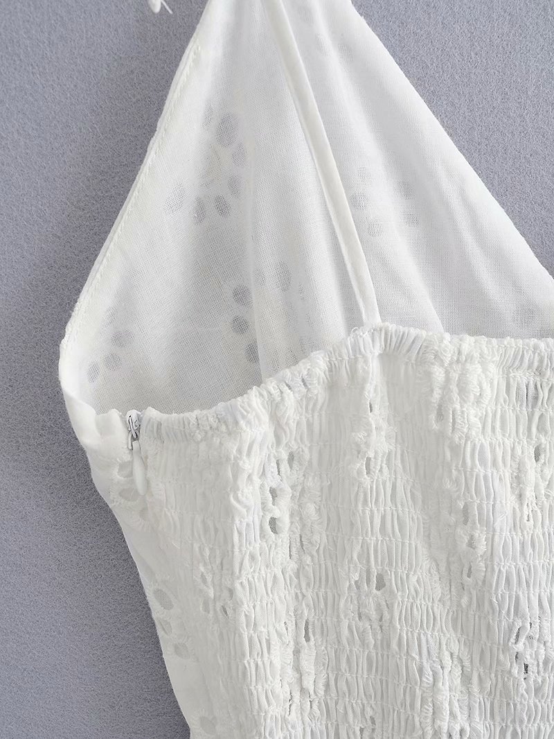 Vintage White Hollow V-neck Strap Dress Women Sexy Halter Slim Stitching Chic Female Mini Dress Mujer 210507