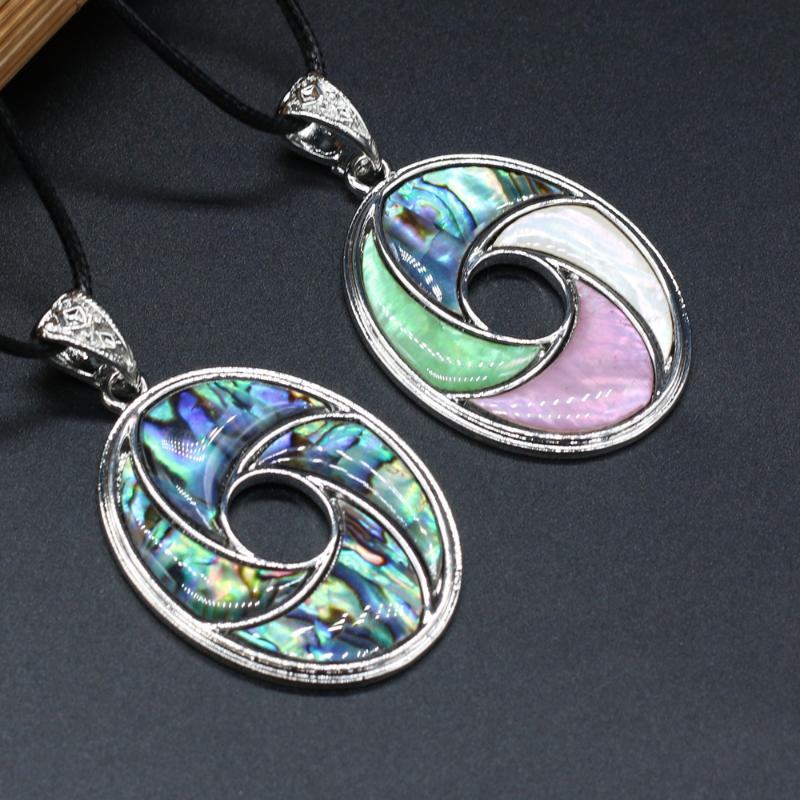 Pendant Necklaces Natural Oval Abalone Shell Mother Of Pearl Wax Thread Necklace Accessories For Women Jewelry Gift Length 55cm Size 34x48mm