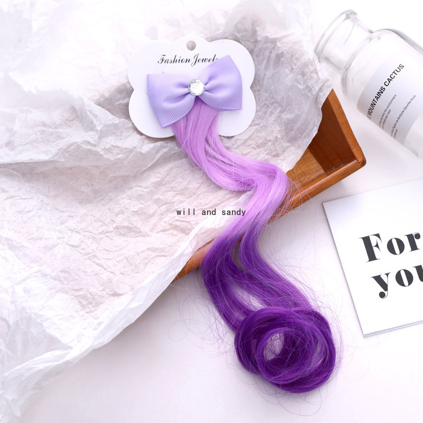 WHOLESLAE Girls Children Colorful Bow Knot Hairpiece Hair Clips Barrettes Wig Hairs Extension Bobby Pin Clasp Birthday Cosplay Hair Jewelry