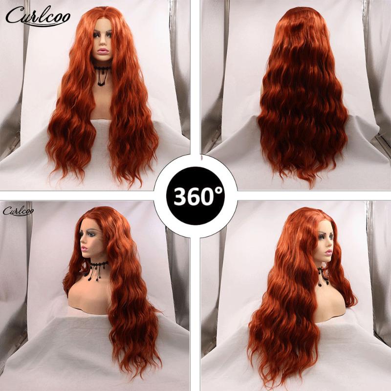 Synthetic Wigs Natural Wave Copper Red Hair Lace Front Middle Part High Temperature Fiber Glueless Cosplay Wig For Black Women