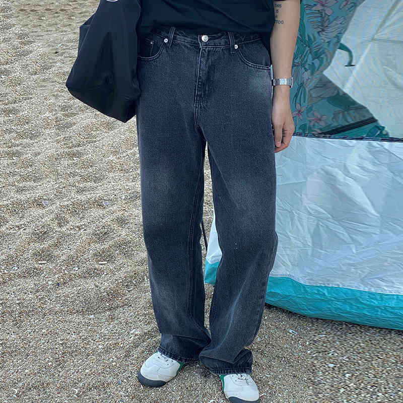 IEFB Korean Black Grey Gradual Change Jeans Men's High Waist Slim Split Bottom Wide Leg Denim Pants Vintage 9Y7405 210524