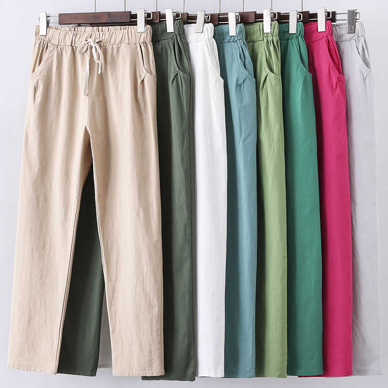 Candy Colors Summer Pants Women Lace Up Pantalon Femme Cotton Linen Sweatpants Casual Harem Ladies Trousers C5212 211115