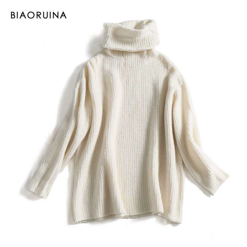 BIAORUINA 15 Color Women Fashion Solid Casual Knitted Sweater Female Turtleneck Oversized Pullover Ladies Elegant Loose Sweater 210918
