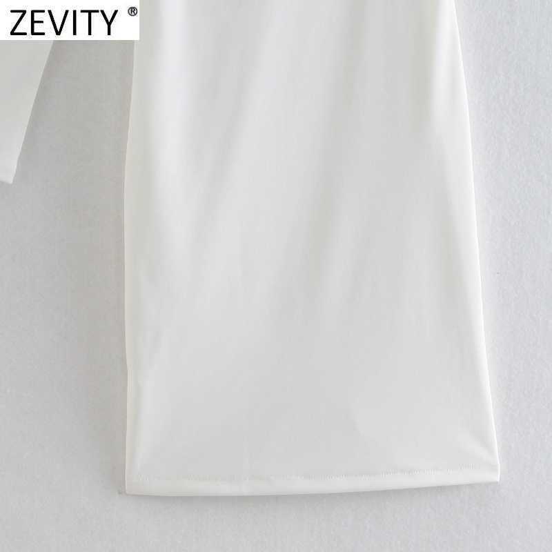 Zevity Women Sexy Single Shoulder Asymmetrical Shirt Dress Female Chic Side Zipper White Casual Slim Mini Vestidos DS8276 210603