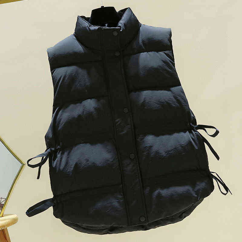 Cotton body Warmer Vest Women Plus Size Thick Down Zipper Beige Black Warm Coat For 211120