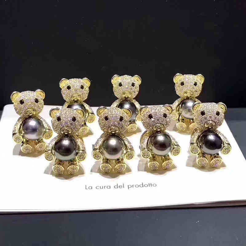 Brooch Diy Accessories Thick Gold-plated Micro Inlaid Zircon Bear Pearl Korean Fashion Empty Holder