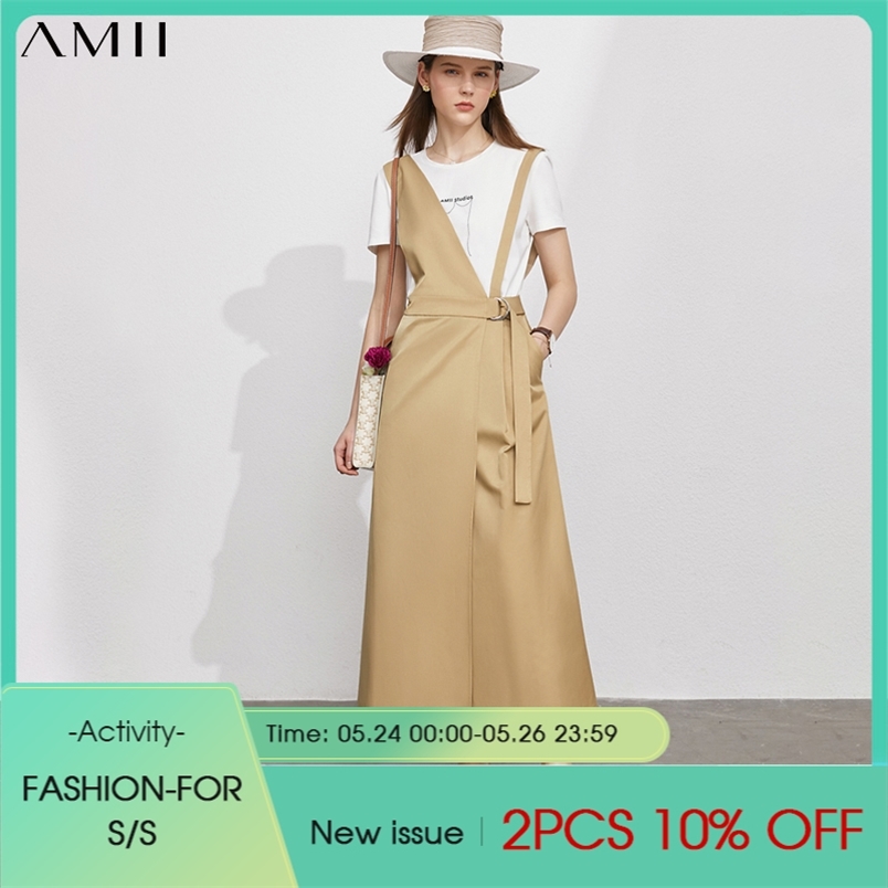 Minimalism Summer Women's Strap Skirt Fashion Solid Personality Asymmetric Long Casual A-line 12170224 210527
