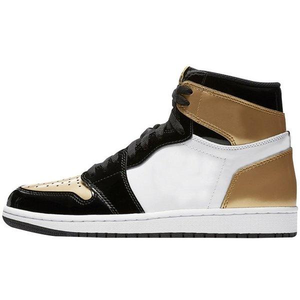 Men Women Basketball Shoes Jumpman 1 1S High NRG Patent Gold Toe Sneakers Original Box, 861428-007